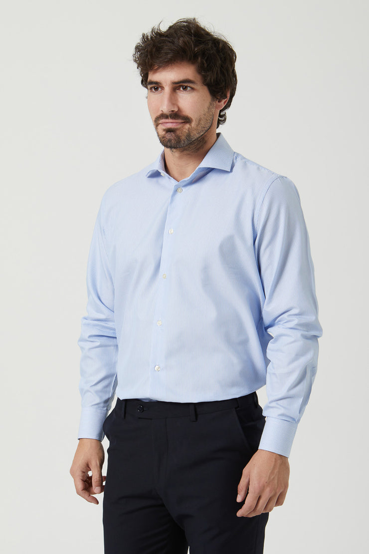 Camisa cuello italiano rayas azul