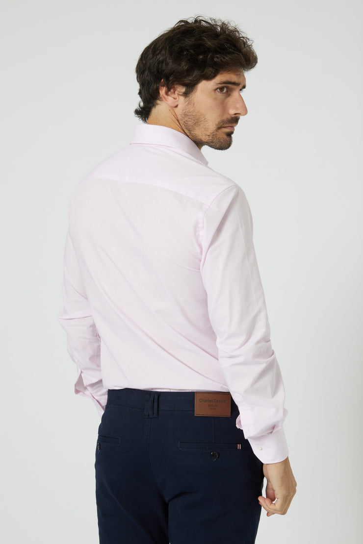 Camisa de traje lisa algodón rosa